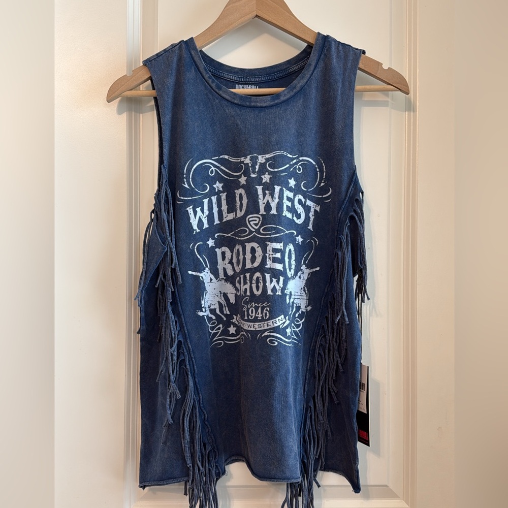 Rock & Roll Denim Fringe Tank Top